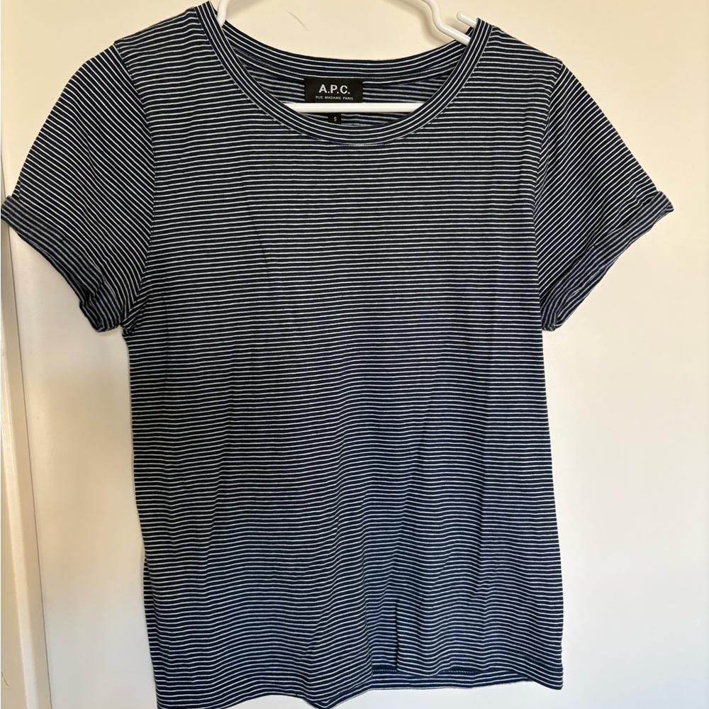A.P.C. Navy & White Striped Short Sleeve Crewneck T-Shirt - Size S